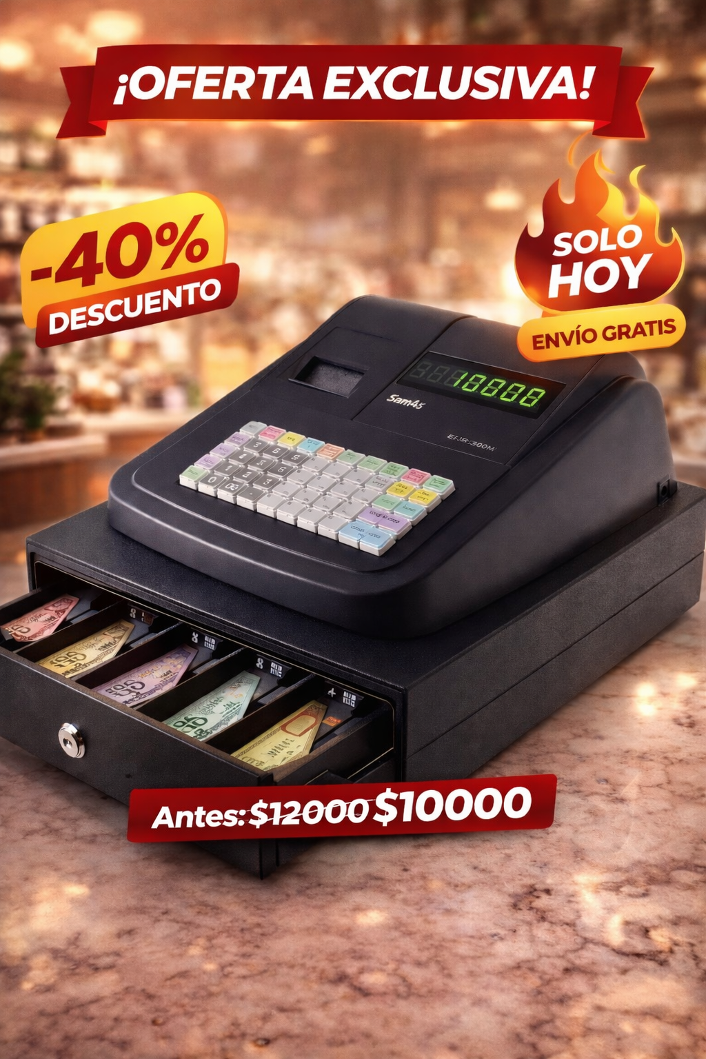 Caja Registradora Sam4s ER-180U – Control Interno / DE USO COMO NUEVA